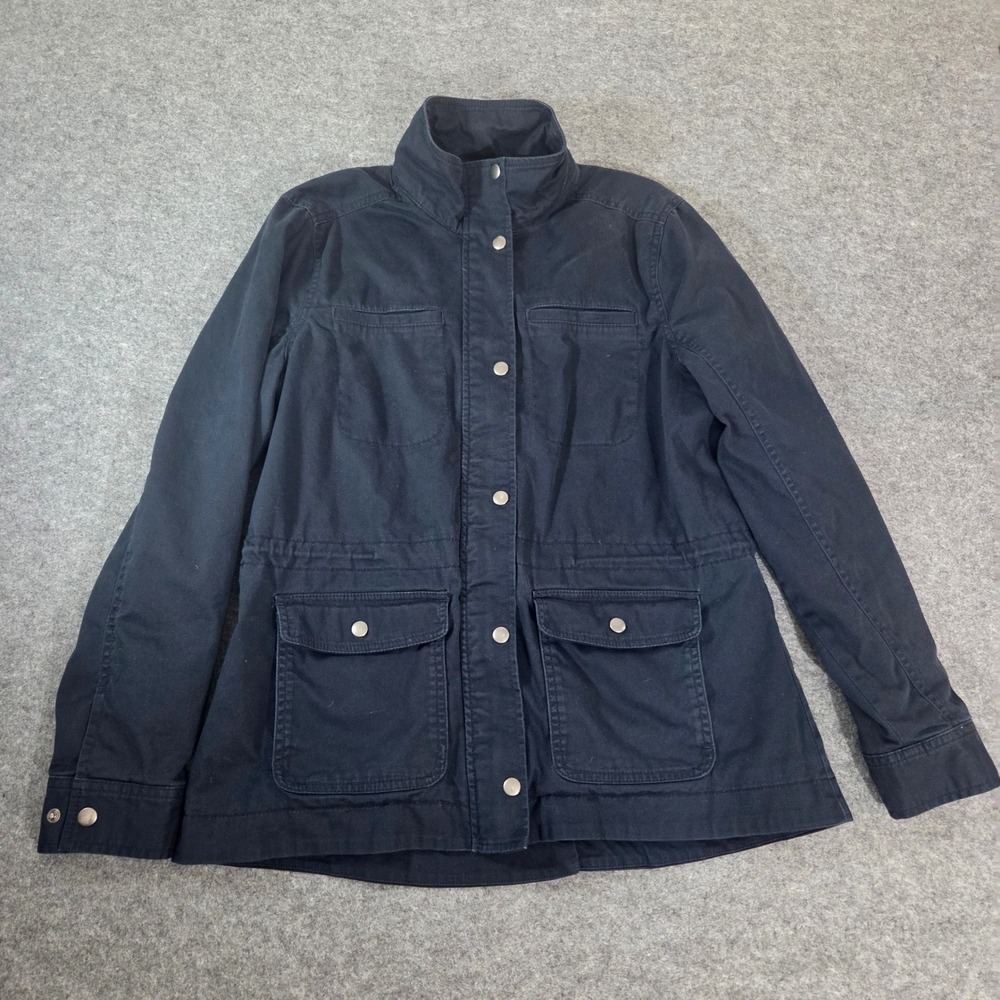 L.L.Bean Womens Small Field Jacket Navy Plaid Lined Utility Barn Coat Cotton